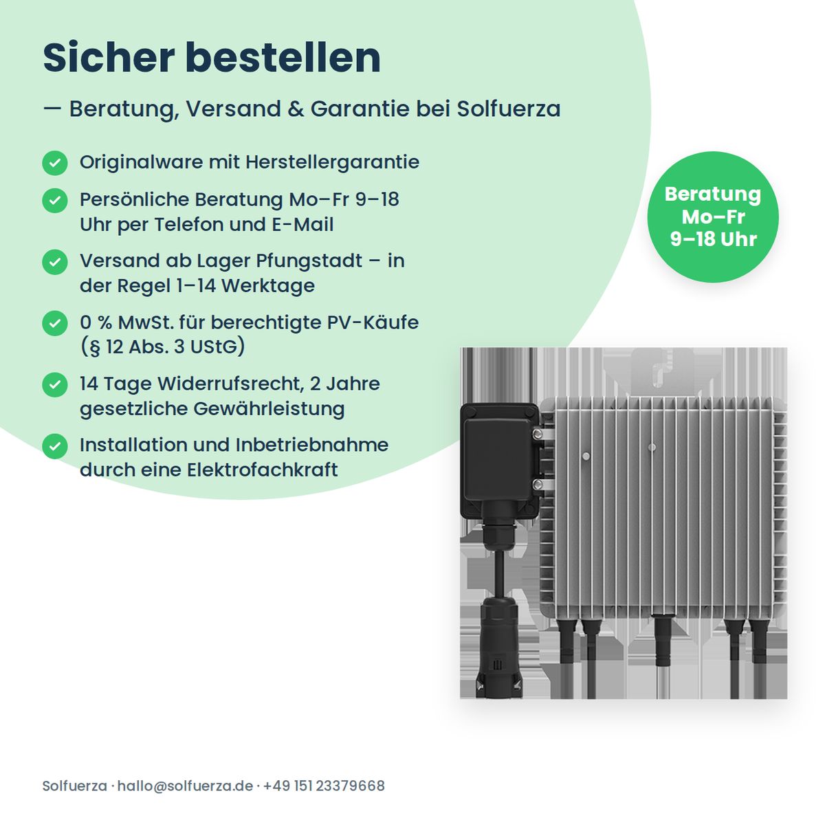 Deye AE-F2.0 – Serviceübersicht von Solfuerza: Herstellergarantie, Beratung, Versand ab Lager und 14 Tage Widerrufsrecht